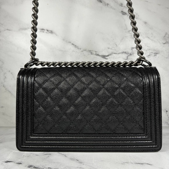 ❌❌ Chanel Boy Bag Caviar Old Medium Classic Quilted Black Caviar Flap CC Leboy - Picture 6 of 16